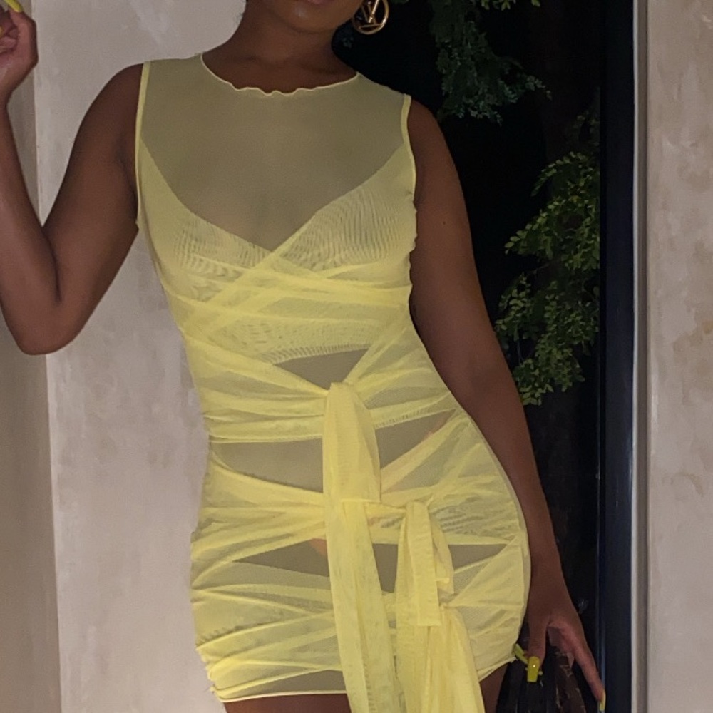 Yellow Sheer Dress with ties hanging down